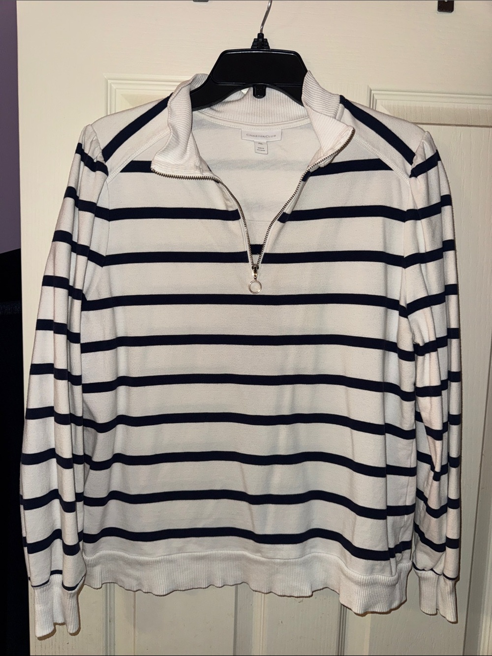 Charter Club White & Navy Striped Half-Zip Sweater - Women’s